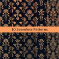 Set of ten seamless patterns with antique floral ornaments. seamless template in the swatch panel